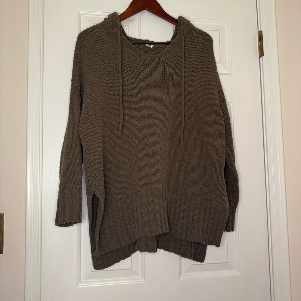 Aerie Olive Knit Cowl hooded Sweater